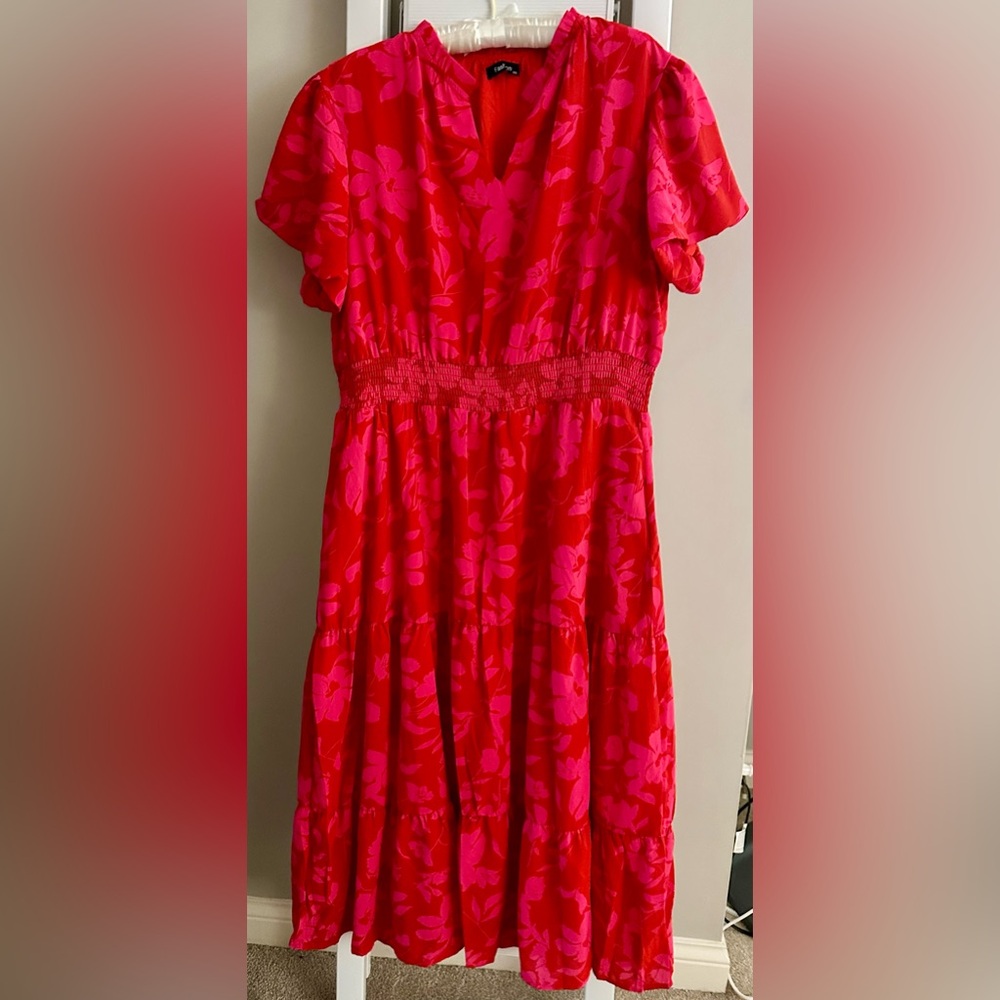 Elegant Red and Pink Floral Maxi Dress